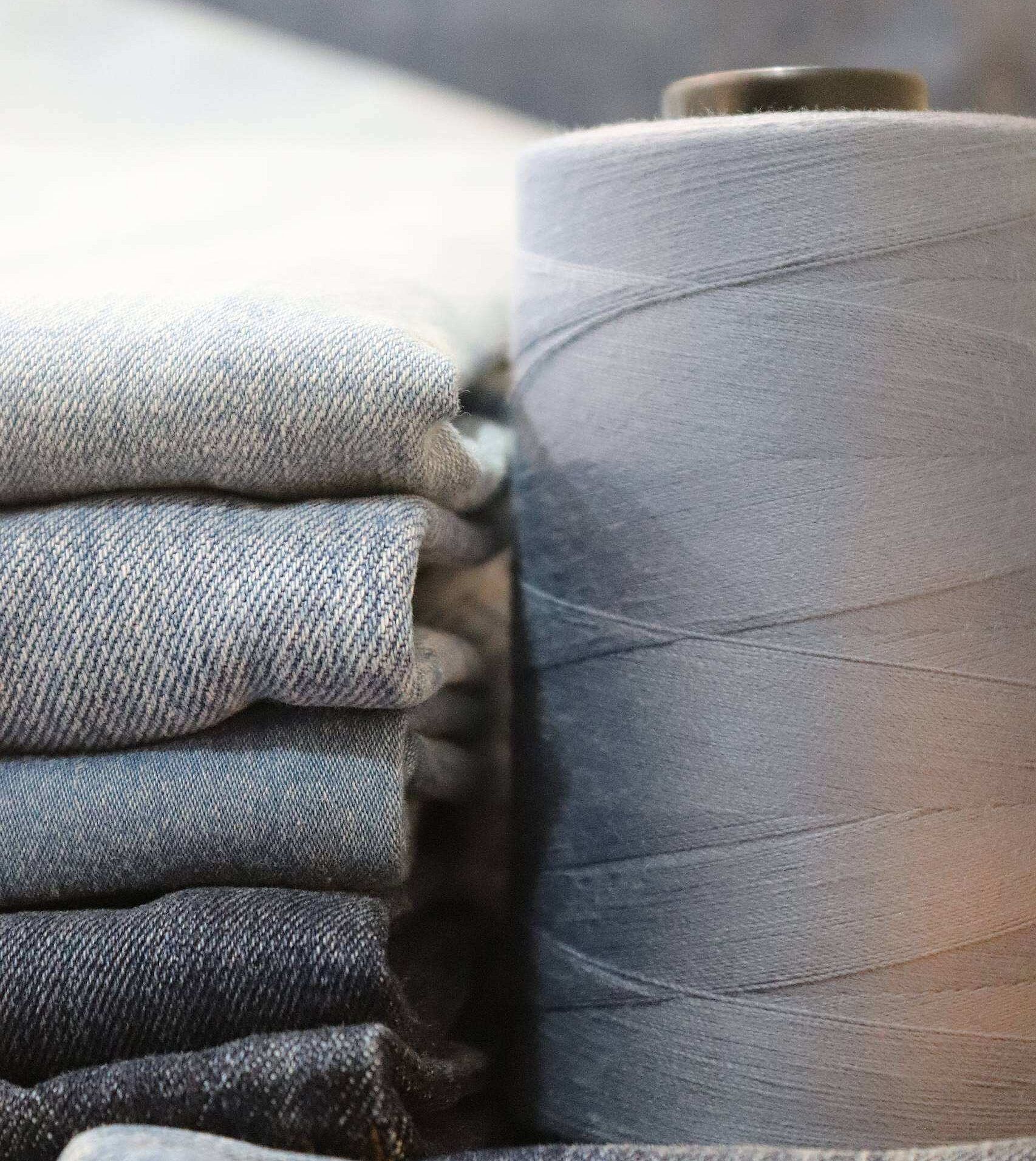 Different shades of bleach washed jeans