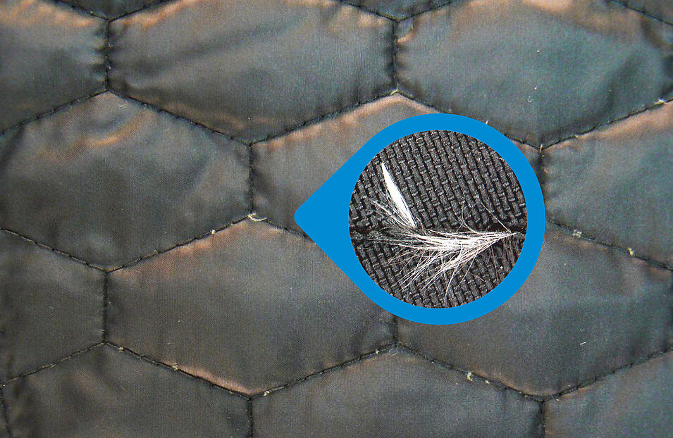 Down jacket sewn with spun thread or core spun thread