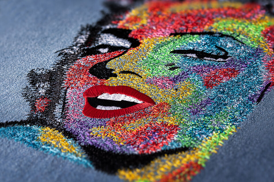 Marilyn Monroe portrait embroidery by Bonnie Nielsen
