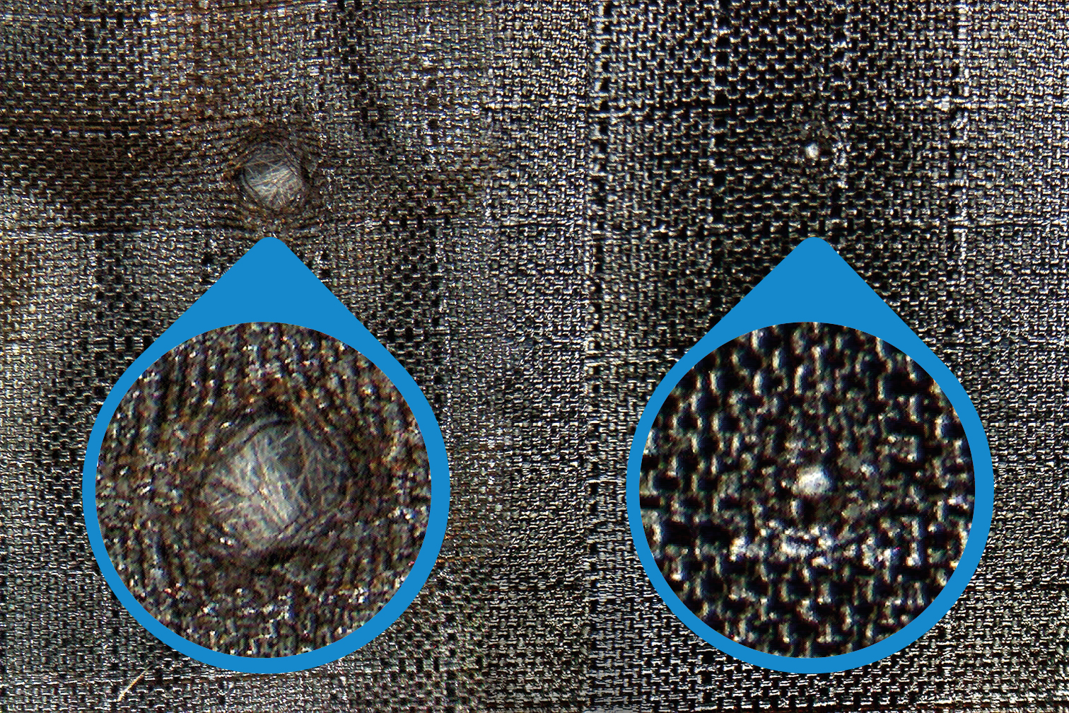 Comparison of the stitch hole size for Nm 110 R and Nm 60R