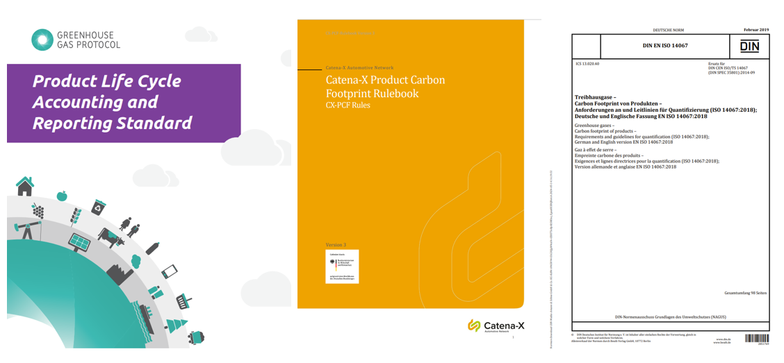 Product Life Cycle Accounting and Reporting Standard; Catena-X Product Carbon Footprint Rulebook; DIN EN ISO 14067